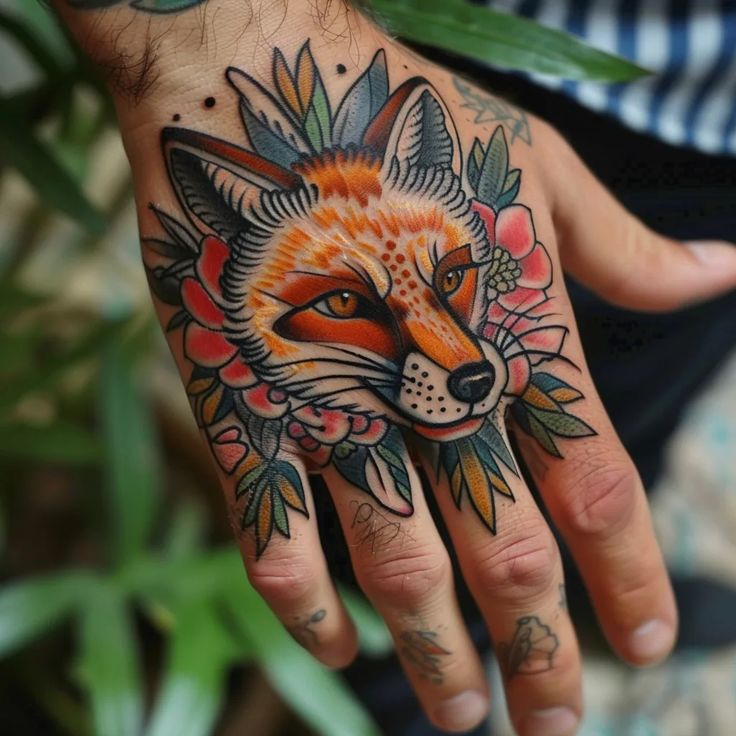 Vibrant Neo Traditional Fox Tattoo Design