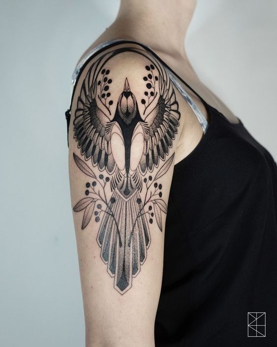 Stunning Neo Traditional Bird Tattoo for Arm