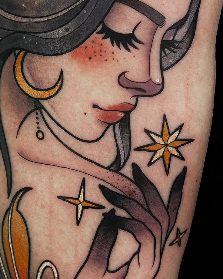 Celestial Lady Neo Traditional Tattoo