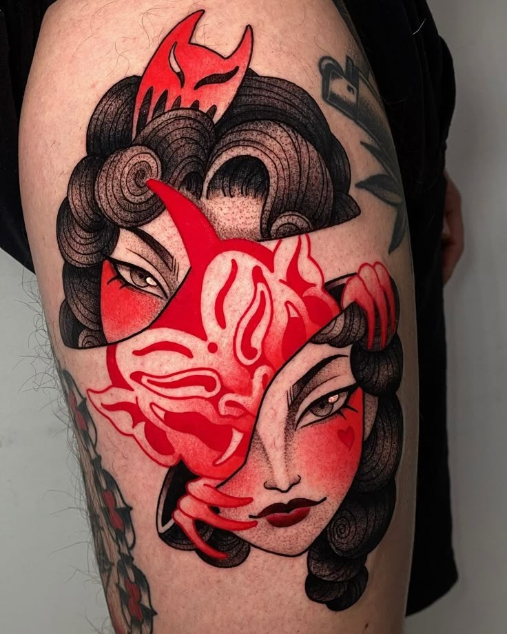 Demon Beauty: A Neo-Traditional Tattoo Masterpiece