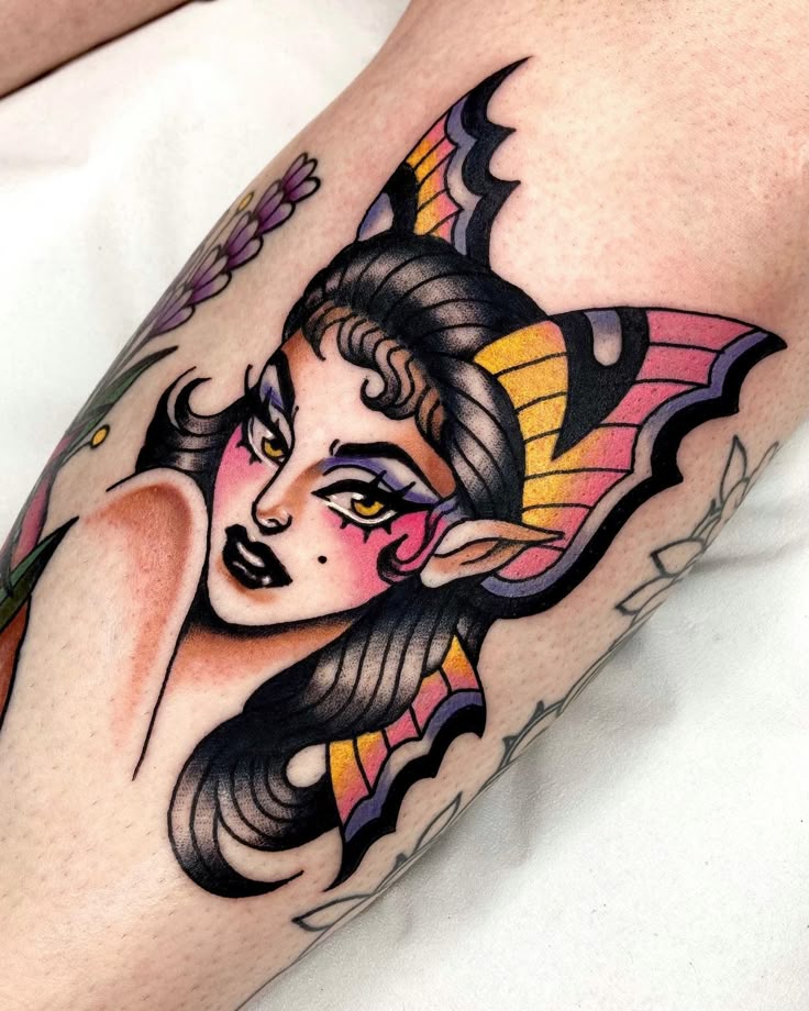 Vibrant New School Fairy Tattoo