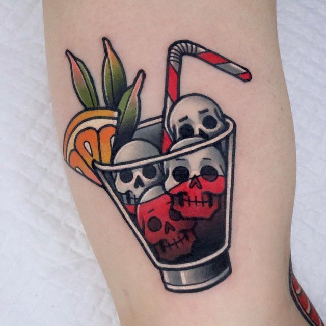 Skull Cocktail Tattoo - A Bold Neo Traditional Design