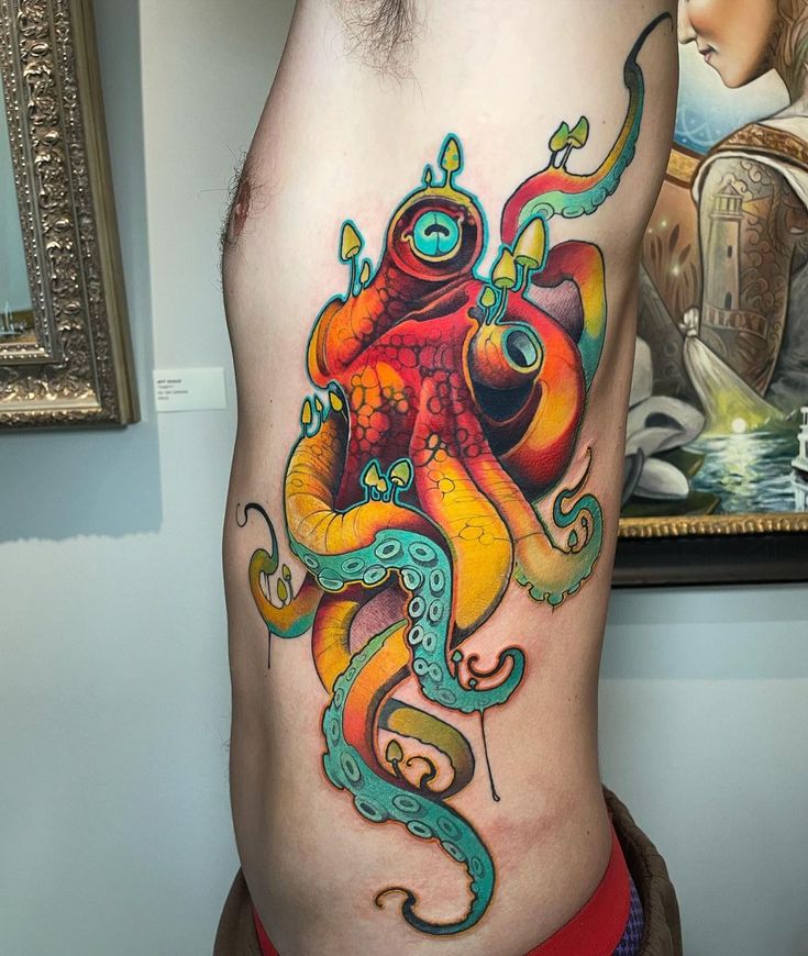 Vibrant New School Octopus Tattoo