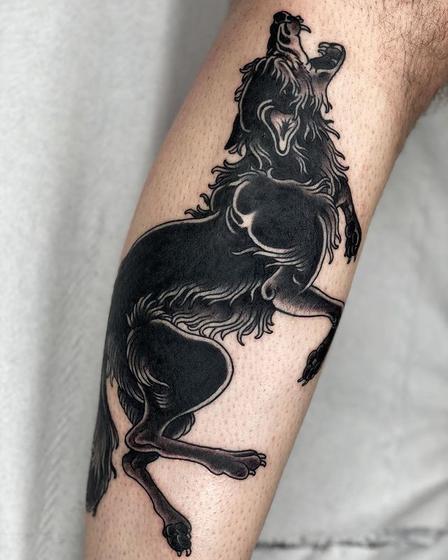 Fierce Blackwork Wolf Tattoo