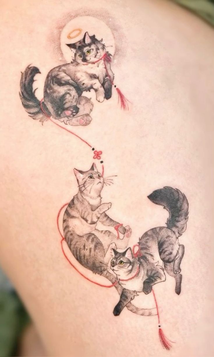 Playful Cat Tattoo Design