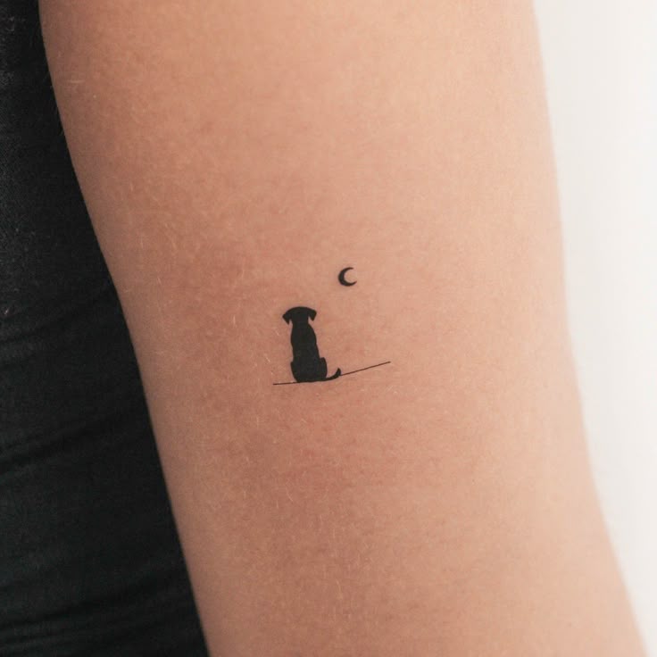 Minimalist Dog and Moon Tattoo