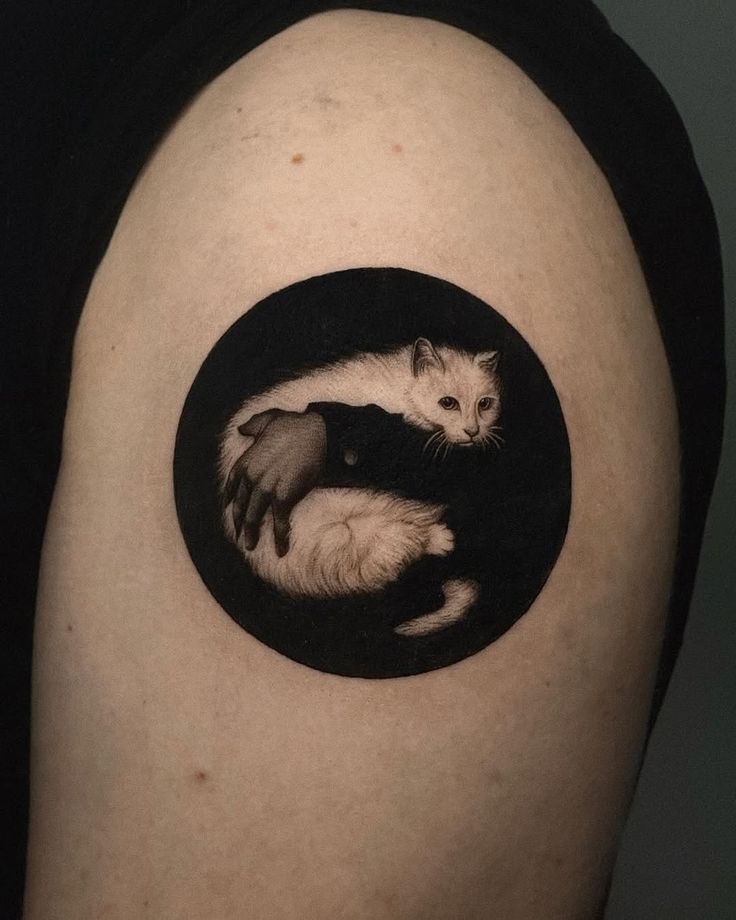 Realistic Cat Embrace Tattoo
