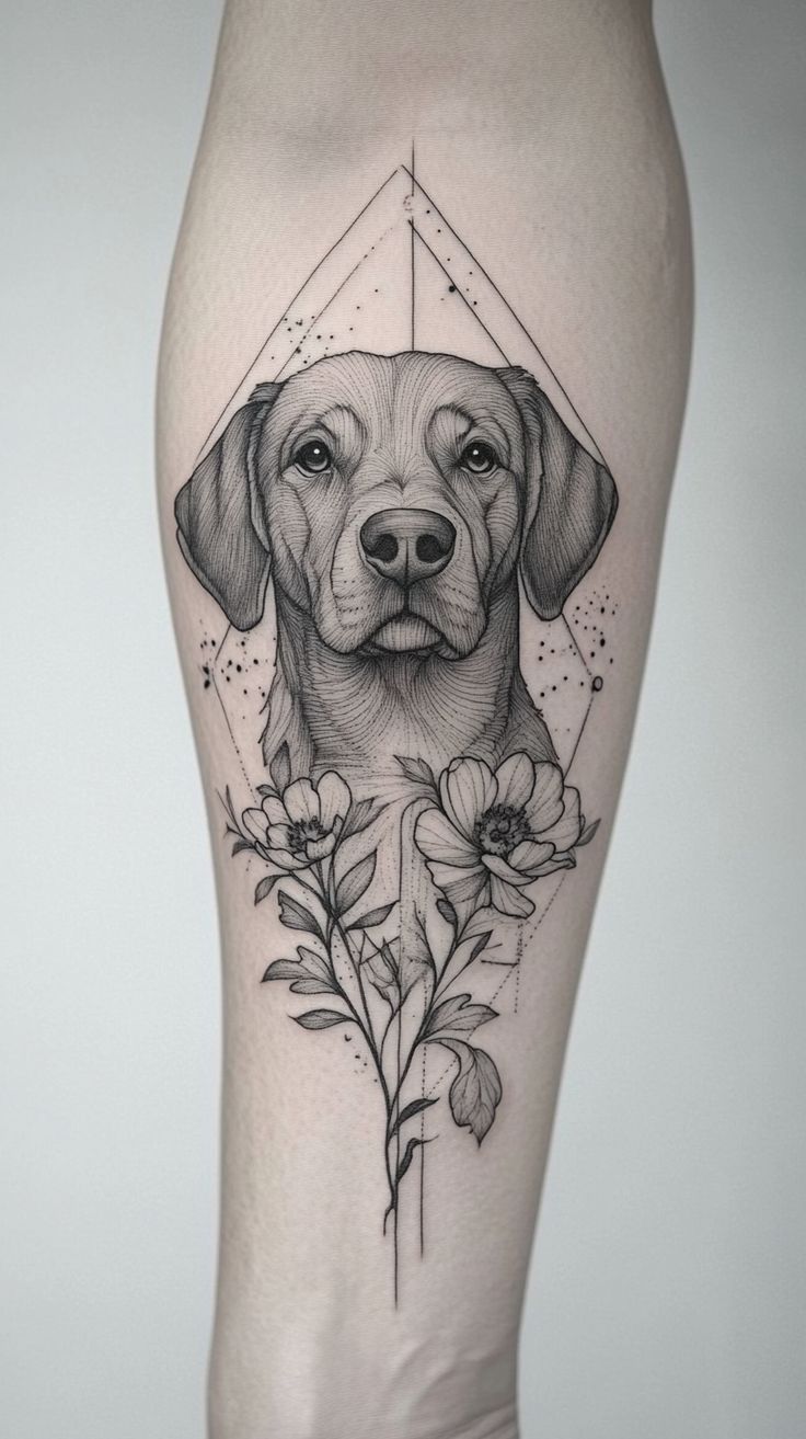 Elegant Geometric Dog Portrait Tattoo