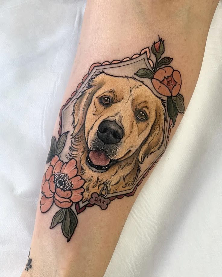 Vibrant Neo Traditional Dog Portrait Tattoo