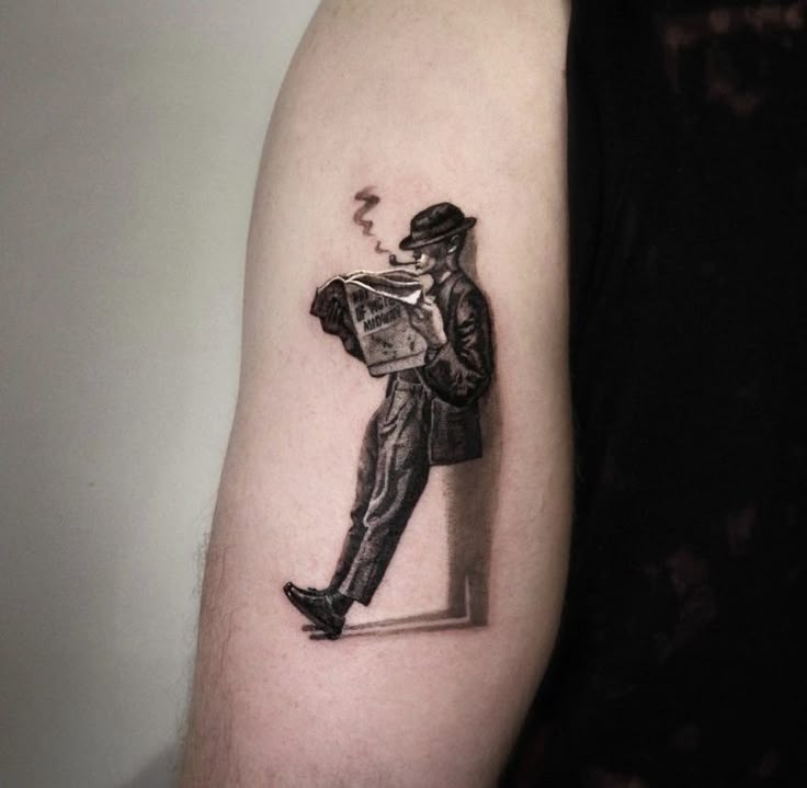 Leisurely Reader: Realism Tattoo of a Man with a Pipe