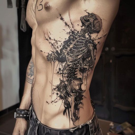 Intricate Realistic Skeleton Rib Tattoo