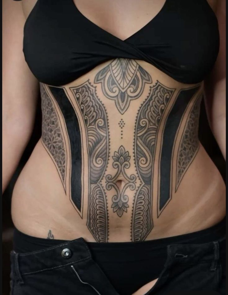 Elegant Corset Rib Tattoo Design
