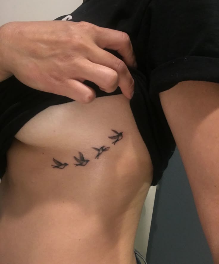 Delicate Fine Line Birds on Ribcage