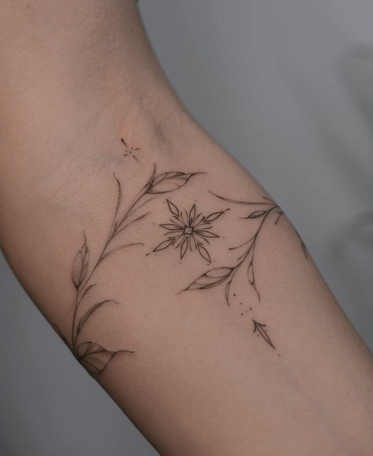 Delicate Floral Shoulder Tattoo