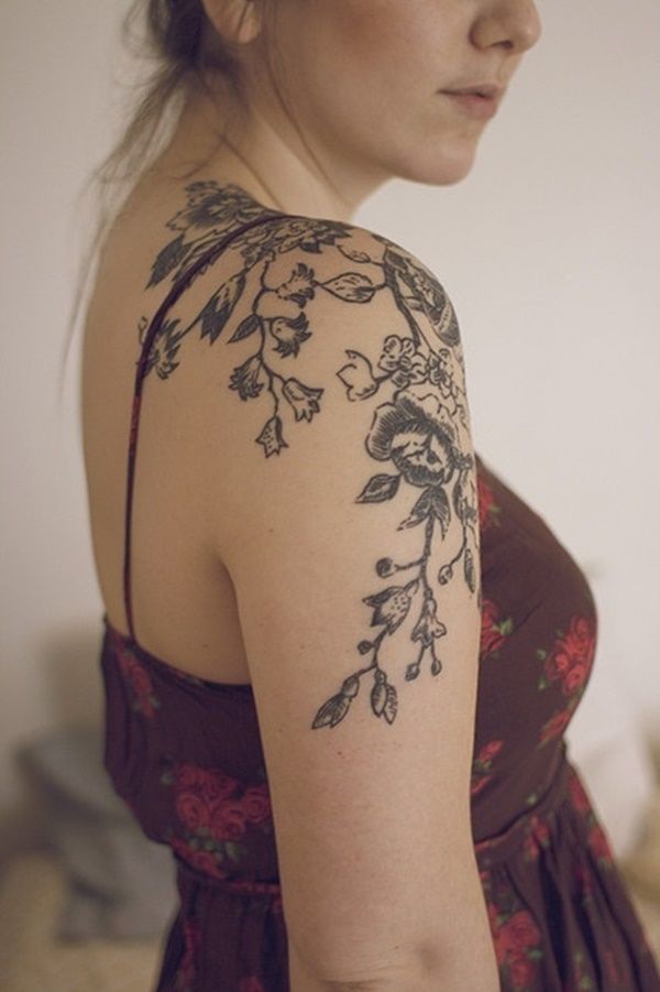 Elegant Floral Shoulder Tattoo for Women