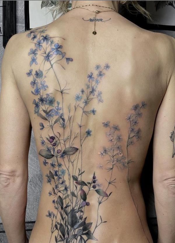 Enchanting Floral Garden Back Tattoo
