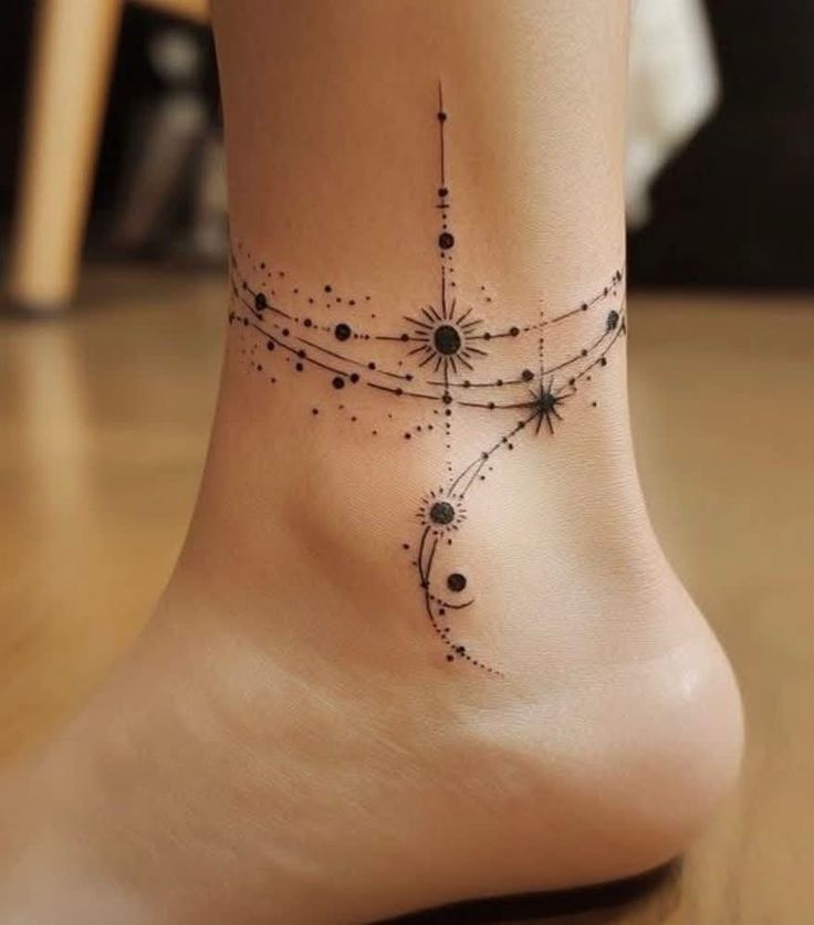 Celestial Geometric Ankle Tattoo