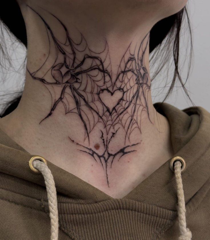 Gothic Spider Web Neck Tattoo