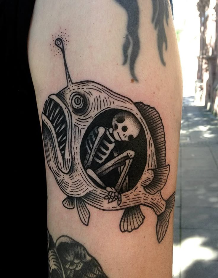 Surreal Fish Skeleton Tattoo