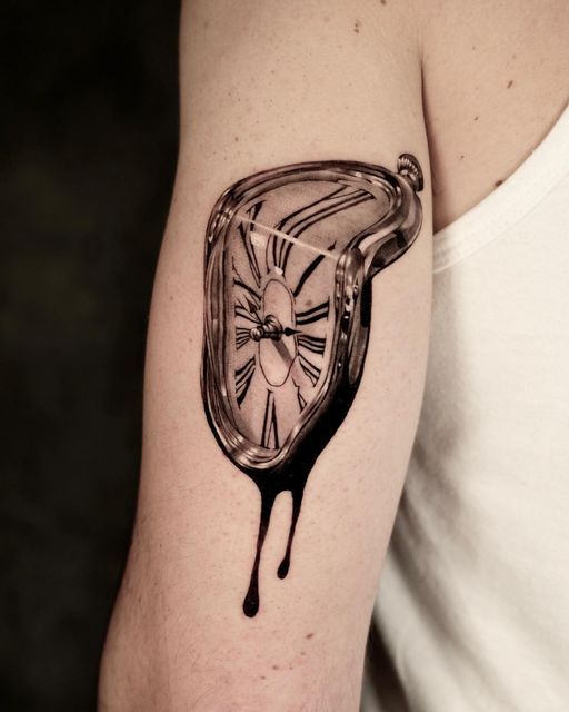 melting clock surrealism tattoo