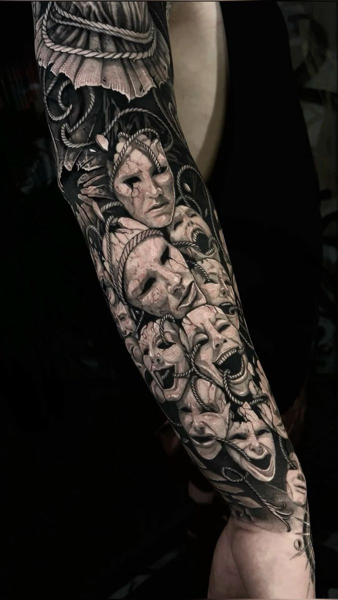 Intricate Surrealism Skull Sleeve Tattoo