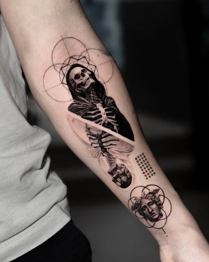 Mystical Skeleton Geometric Tattoo