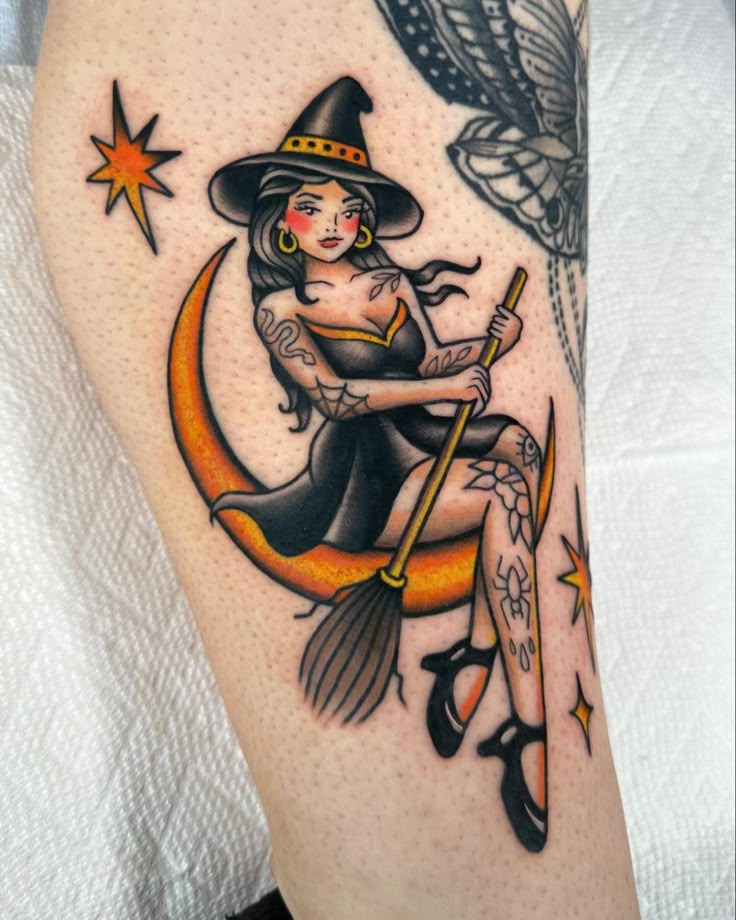 Spooky Pin-Up Witch Tattoo