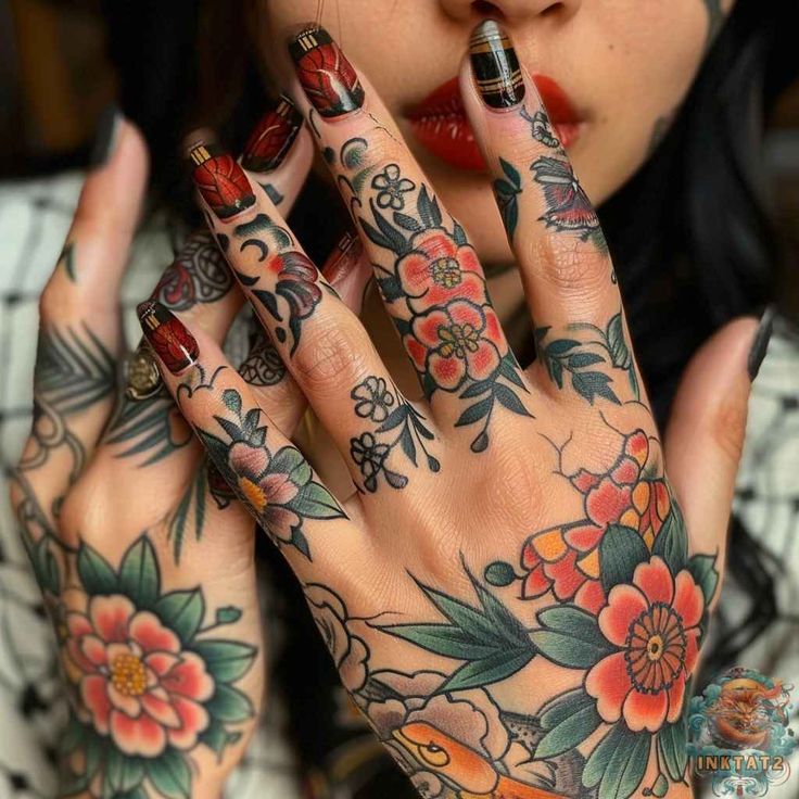 Floral Elegance: A Traditional Hand Tattoo Design