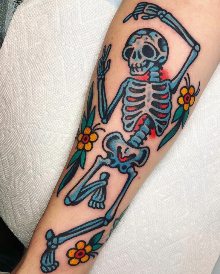 Vibrant Halloween Skeleton Tattoo
