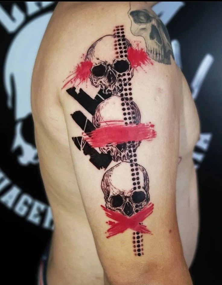 Bold Trash Polka Skull Tattoo