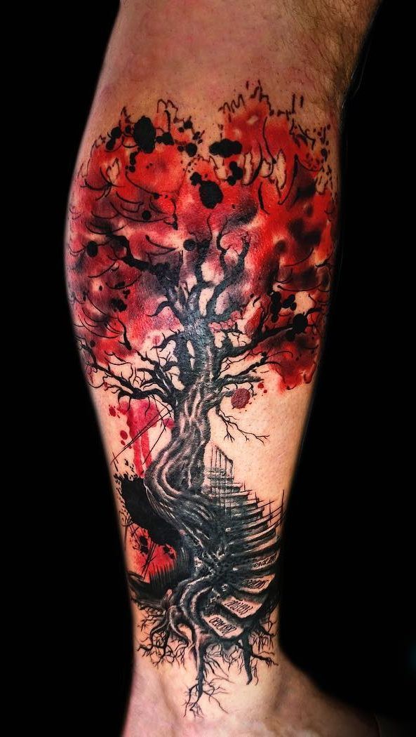 Vibrant Trash Polka Tree Tattoo