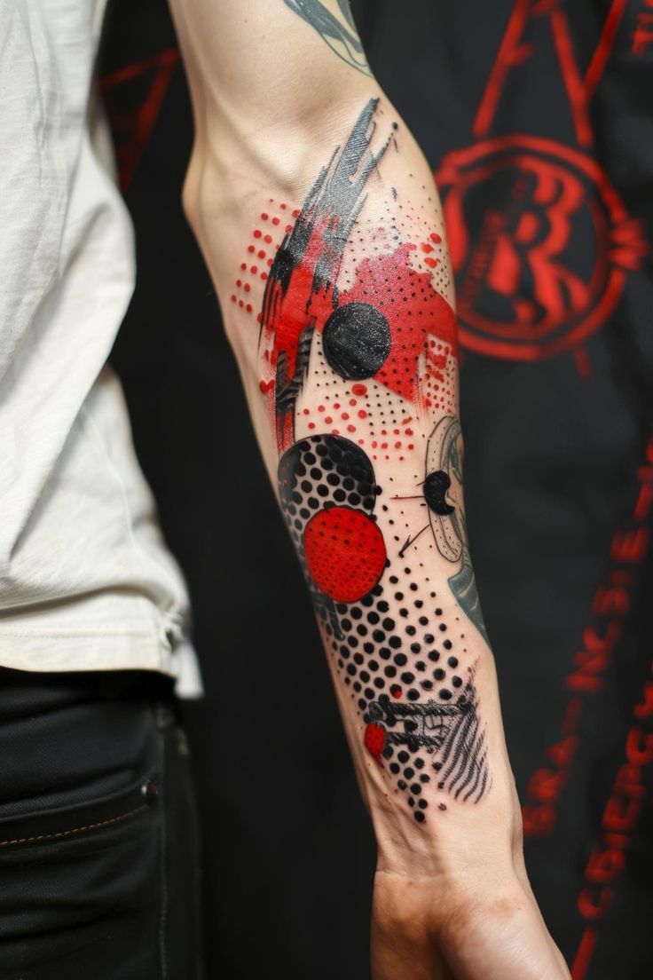 Dynamic Trash Polka Forearm Tattoo