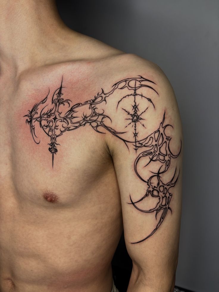 Bold Tribal Shoulder Tattoo Design