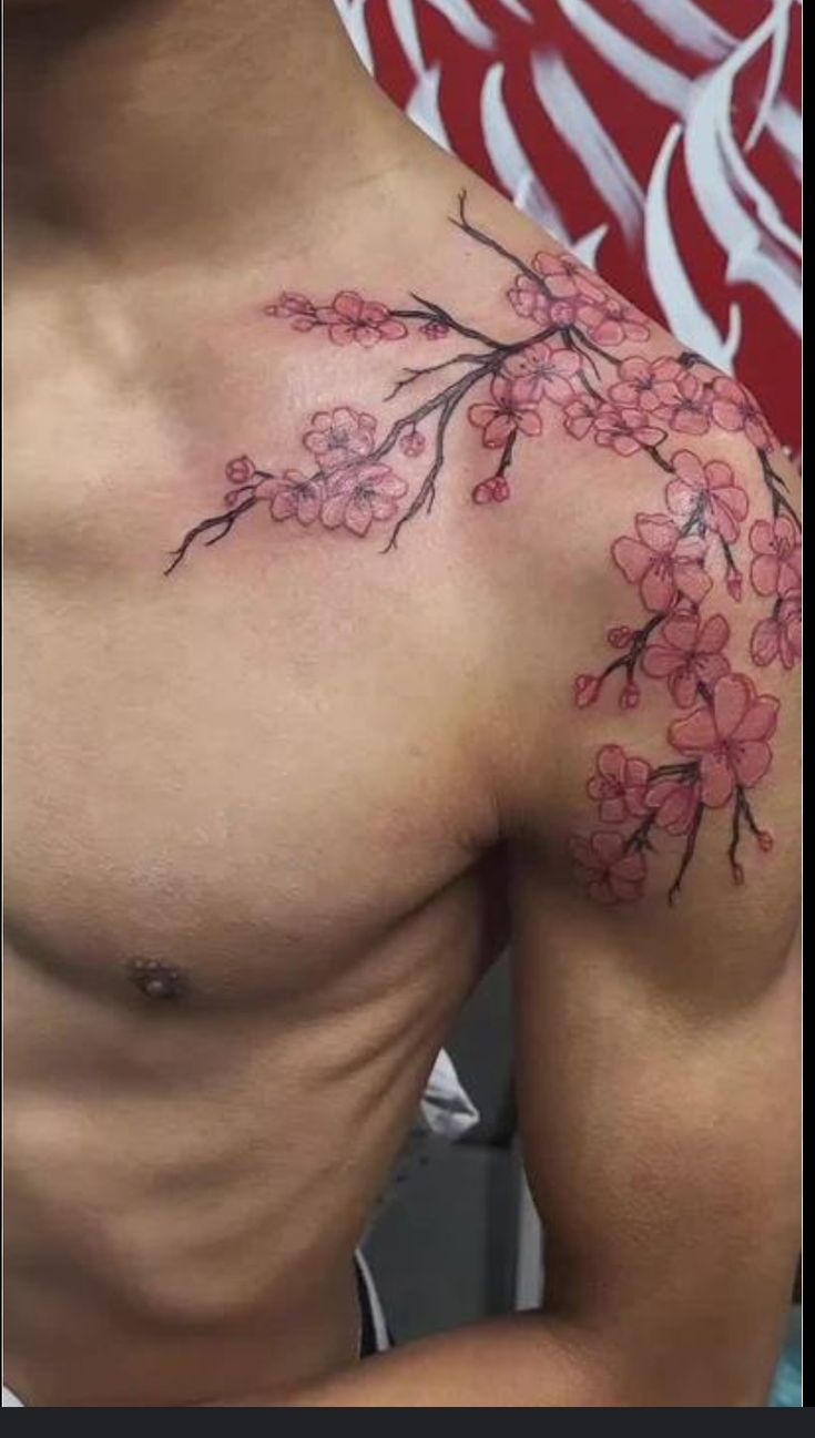 Elegant Cherry Blossom Shoulder Tattoo