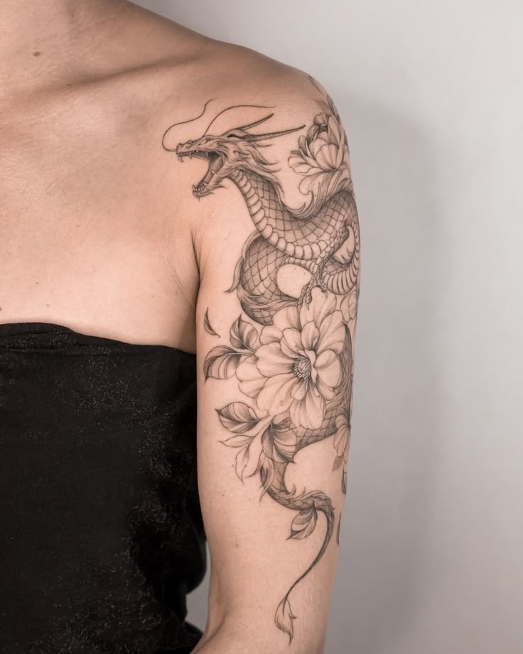 Feminine Water Dragon Tattoo Design