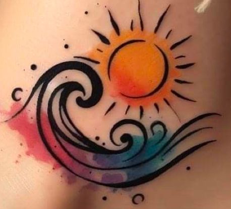 Vibrant Sunset Wave Tattoo