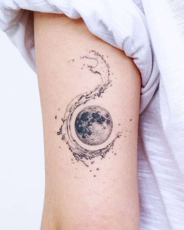 Celestial Watercolor Moon Tattoo