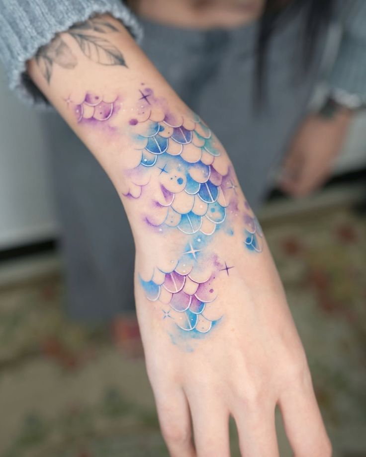 Enchanting Watercolor Mermaid Scales Tattoo