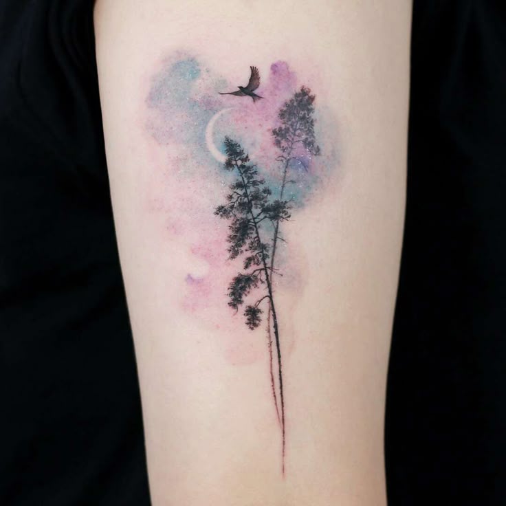 Serene Watercolor Landscape Tattoo