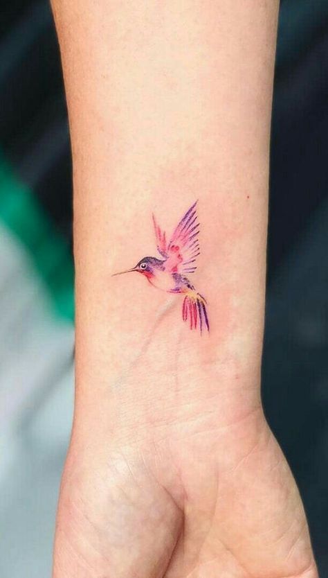 Vibrant Watercolor Hummingbird Tattoo