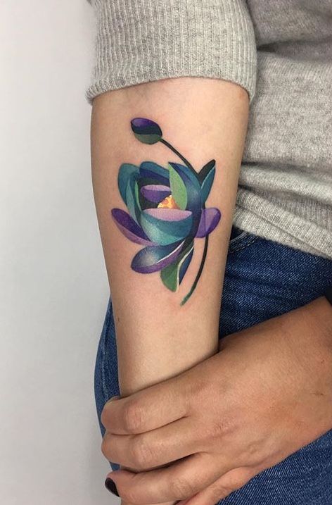 Vibrant Watercolor Floral Tattoo