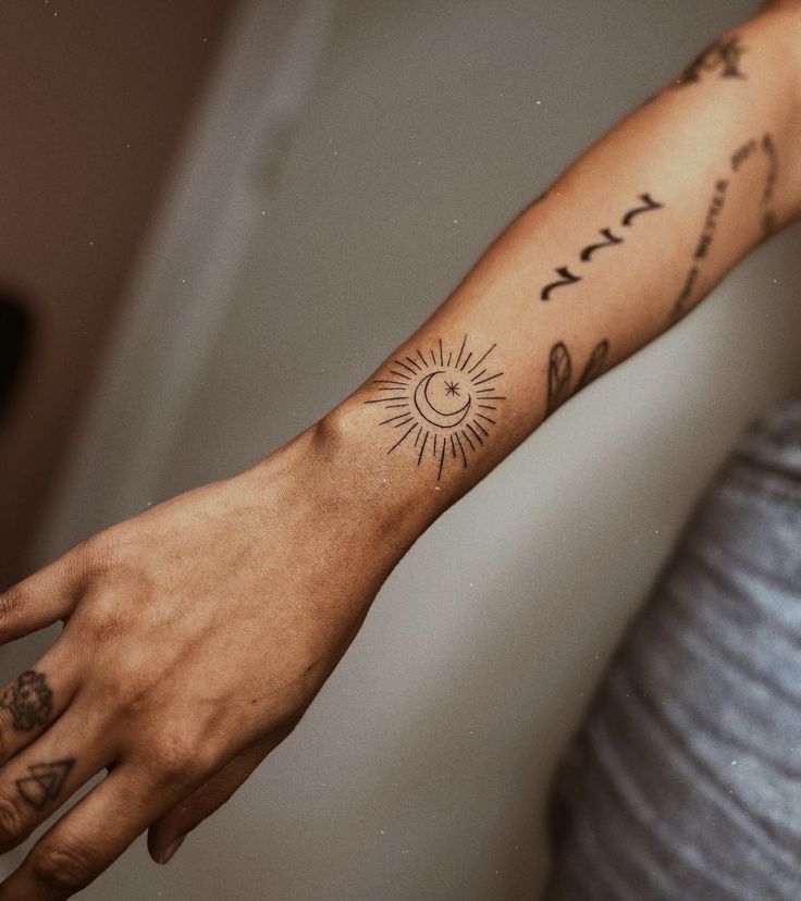 Celestial Minimalist Forearm Tattoo