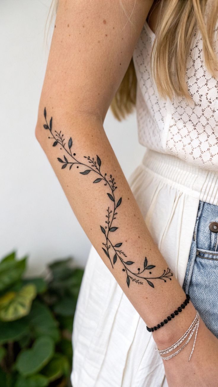Elegant Floral Vine Wrist Tattoo Inspiration